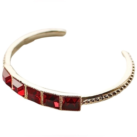 ANNE KLEIN • Red Crystal Gold Cuff Bracelet - Picture 1 of 3